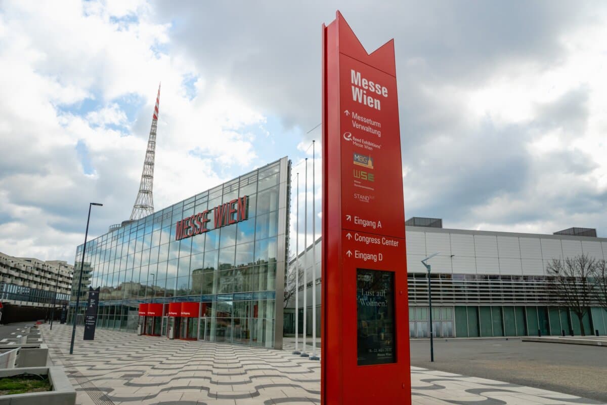 Vienna, Austria &#8211; March 2020: Messe Wien architecture &#8211; Vienna exhibition center known as Trade Fair of Vienna is the biggest trade fair in Austria.